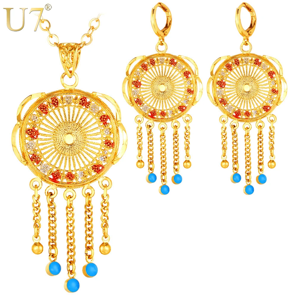 U7 Кисточки Серьги Ожерелье С Камнями Ювелирные Комплекты Для Женщин