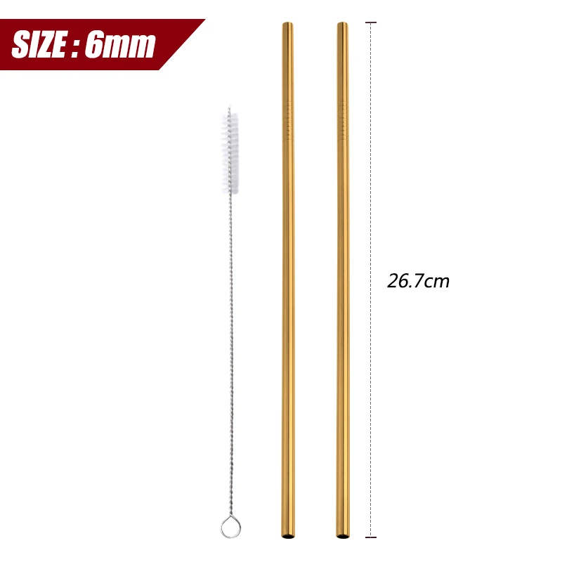Gold-ST-2pcs 2 предмета длинные Нержавеющая сталь соломинки с щеточка для очистки, многоразовая металлические соломинки 26,7 см Длина Экологичные прибор для домашнего бара - Цвет: Gold-ST-2pcs