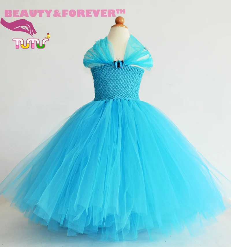 Новый дизайн ручной работы синий тюль косплей костюм принцессы Золушка платье с