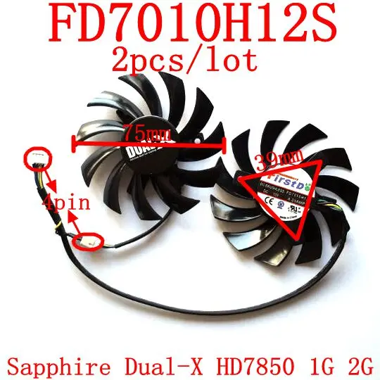 Бесплатная доставка 2 шт./лот Firstd FD7010H12S 4PIN DC12V 0.35A 75 мм 39x39x39 для Sapphire Dual X HD7850 1G 2G