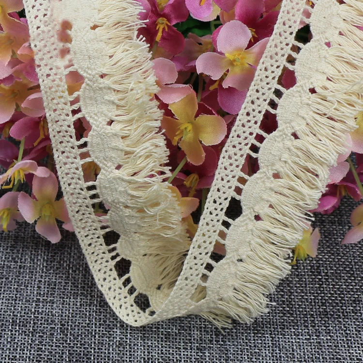 

Beige Tassel Cotton Lace Trim Sewing Costume Craft Applique High Quality for sofa decoration