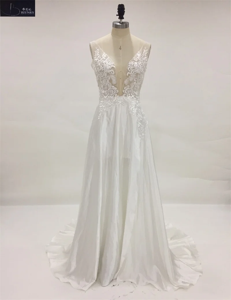 На заказ v образный вырез аппликация сексуальные пляжные свадебные платья для