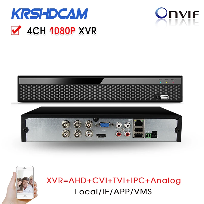 4 канала 1080 P Гибридный xvr для AHD h M/CVI/TVI DVR 960 d1 P2P ip рекордер ONVIF сети NVR H.264 2mp IP