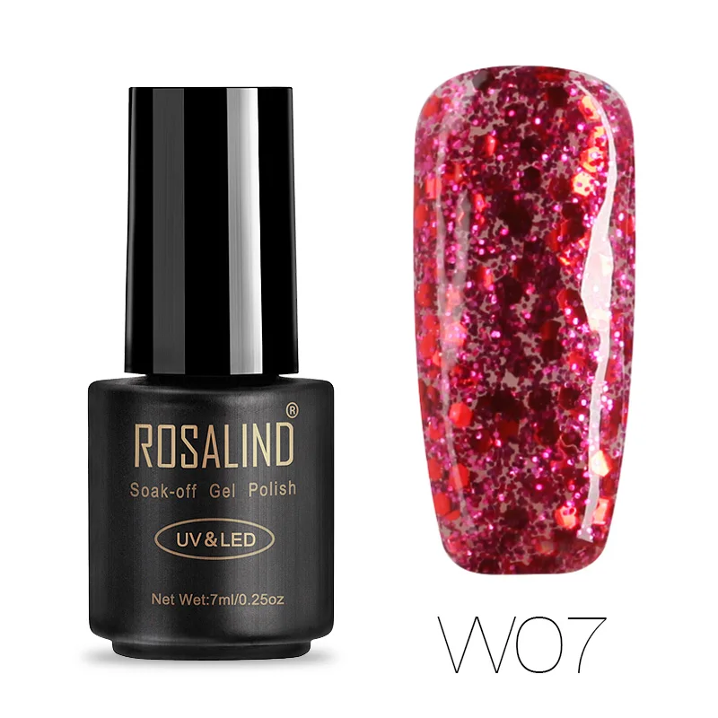 Гибридные Лаки ROSALIND, блестящий Гель-лак для ногтей, все для маникюра, Полупостоянный УФ-Гель-лак для ногтей, впитывающий верх, Базовое покрытие - Цвет: W07