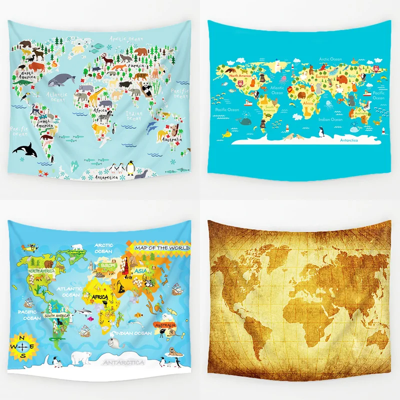 Синий мир Географические карты серии узор полиэстер Гобелены красочный