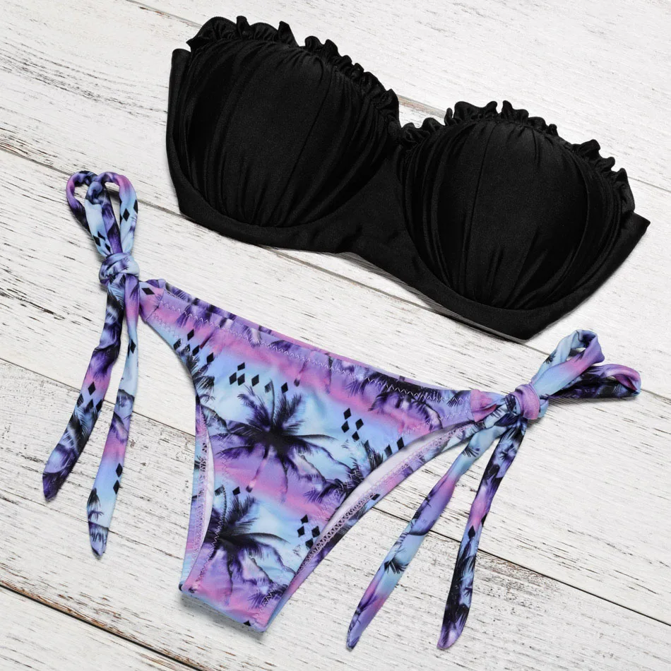 Push Up двойной Мягкий Купальник Сексуальная Для женщин с принтом из двух частей