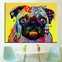 large size print oil painting wall painting pug dogs home decorative wall art picture for living room paintng no frame