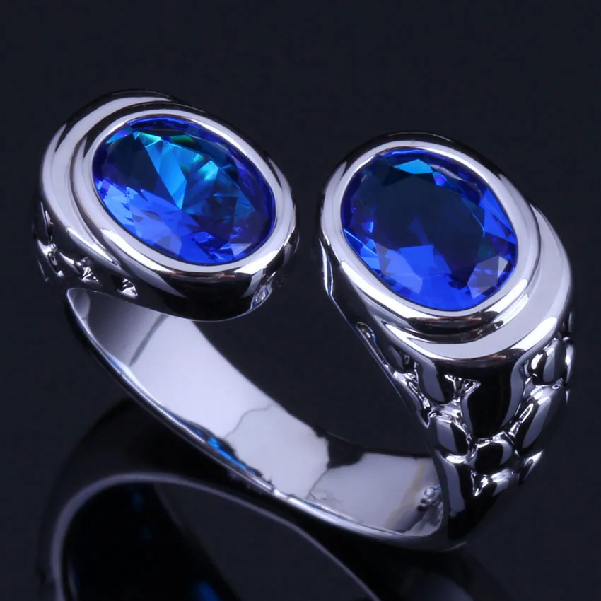 Очень хороший двойной овальный синий кубический цирконий кольцо из