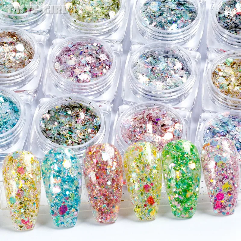 

1 Jar Mix Nail Glitter Holographic Hexagon Sequins Irregular Nail Slice Dust Powder Nail Art Decorations Manicure Design