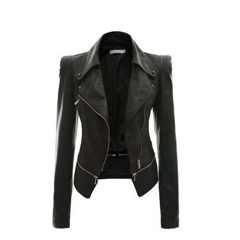 2017 новые осенние модные женские кожаные куртки с отложным воротником зимние