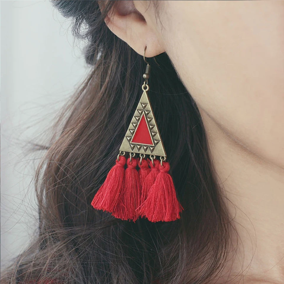 

Vintage Boho Bohemian Triangle Dangle Drop Tassel Earrings for Women Female Ethnic Wedding Earrings Jewelry Accessories Dropship