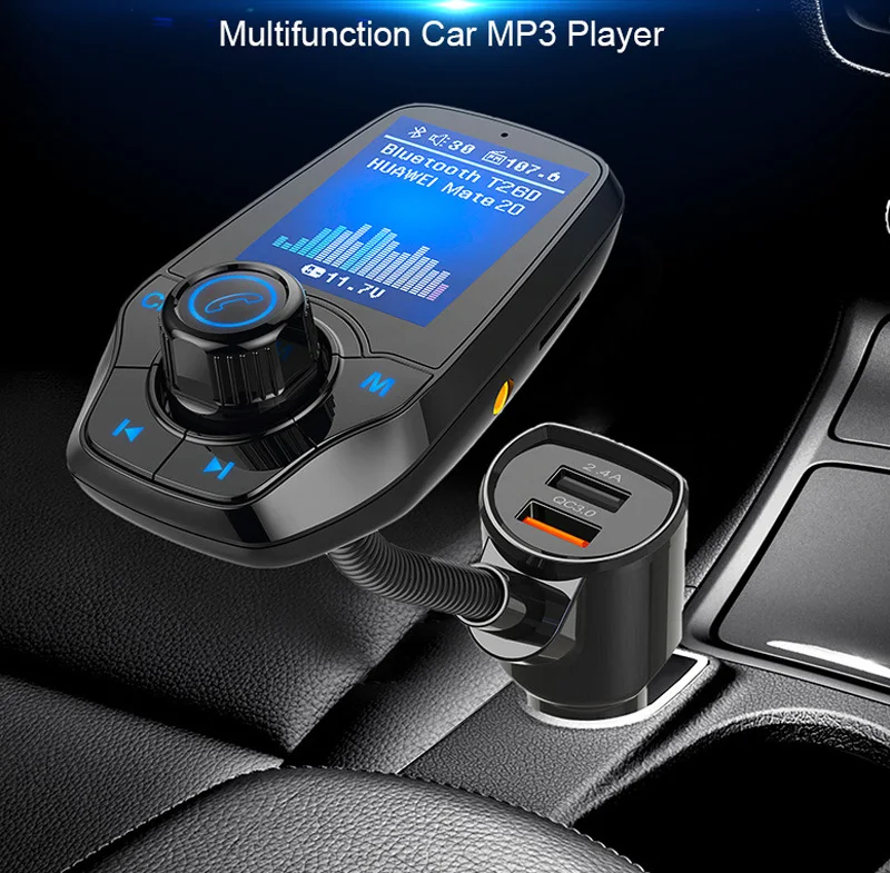 

1.8 "TFT Color Display QC3.0 Fast Charging Bluetooth Handsfree Car Kit Set FM Transmitter MP3 Music Player 3 USB Port dfdf