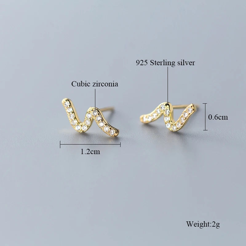 Минималистичные простые волнистые серьги-гвоздики из стерлингового серебра 925