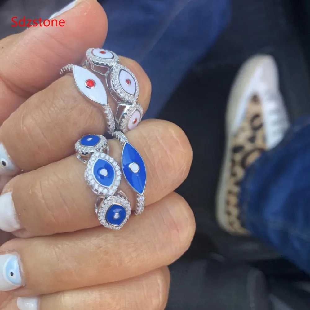 white blue enamel eye Punk Anel Ring Anillos Turkish Evil Eye Rings Jewelry Bff Best Friends Couple Fashion Designer | Украшения и