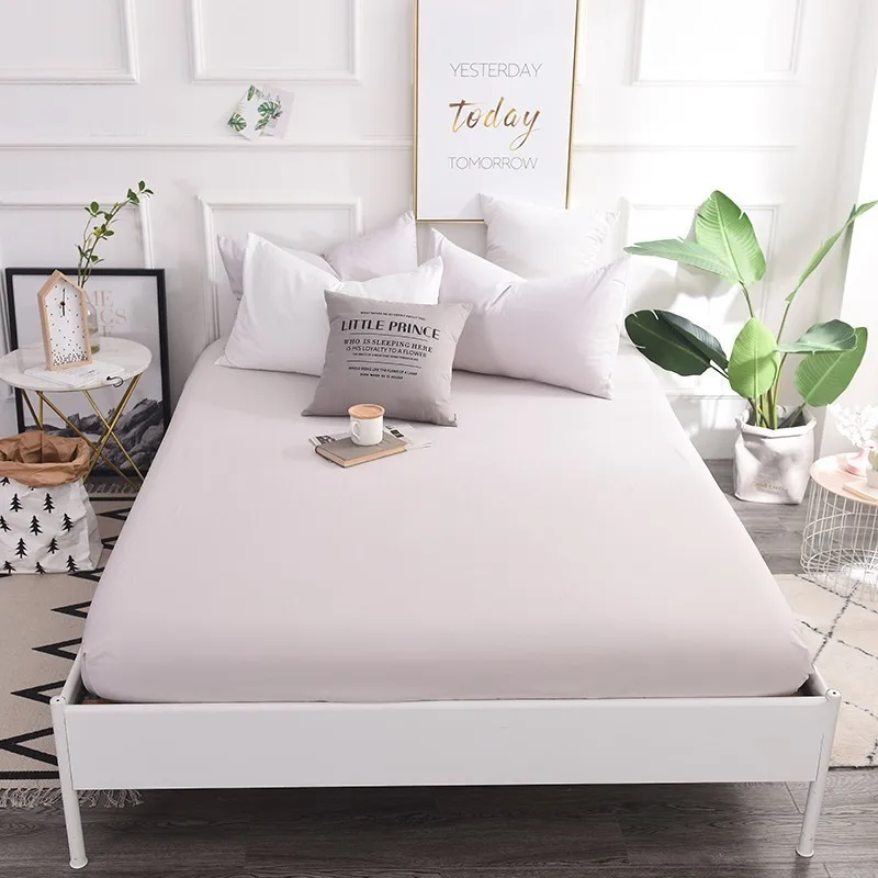 Solstice Home Textile Silver Grey Solid Color Simple Nordic Mattress Cover Cotton Fitted Bed Sheet Adult Teen Girl Boy King Twin | Дом и сад