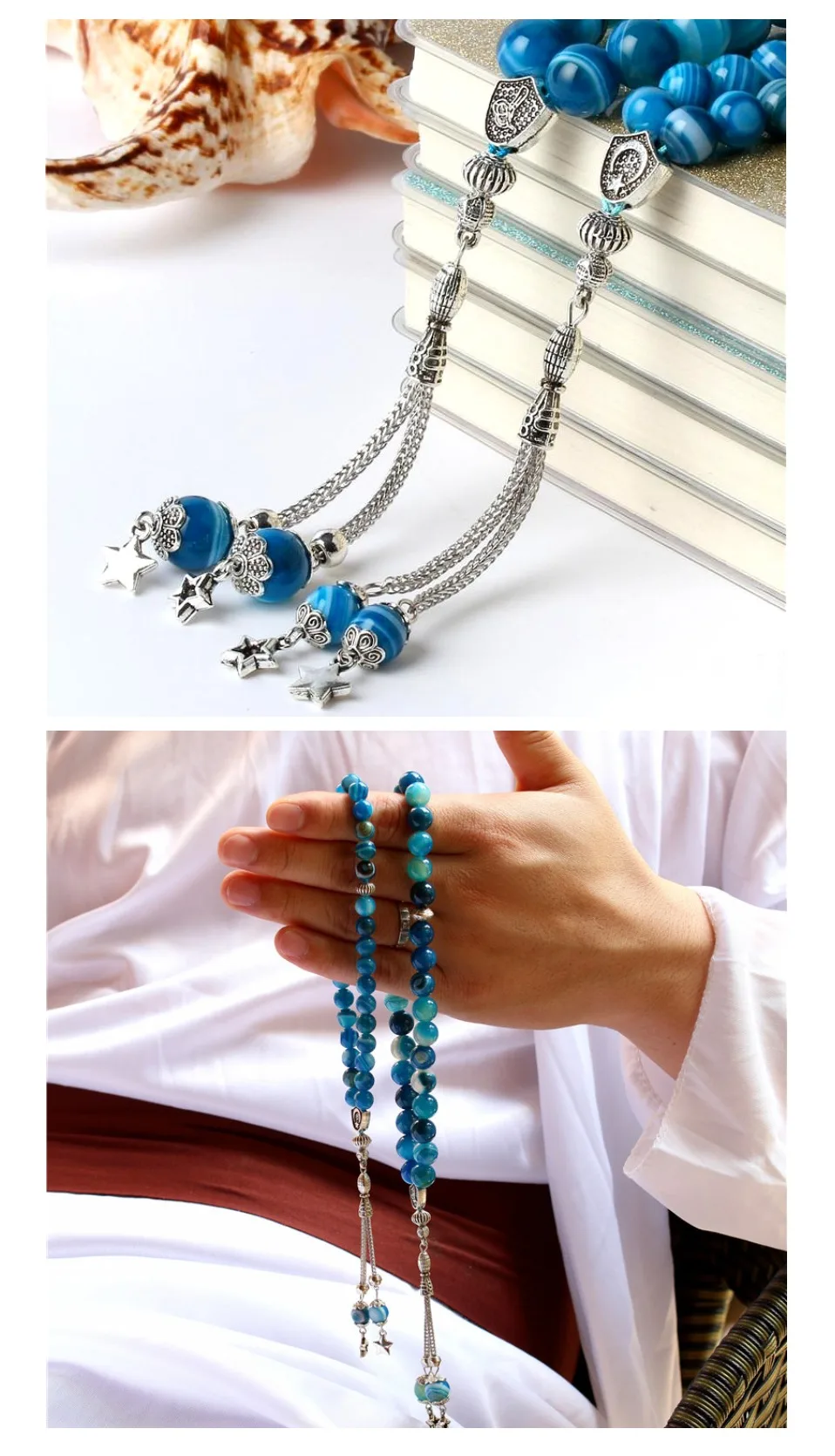 LOSHEREN Стиль мусульманские четки натуральный Агаты камень браслеты ислам Tasbih молитвенные бусы 33 Misbaha ювелирные изделия