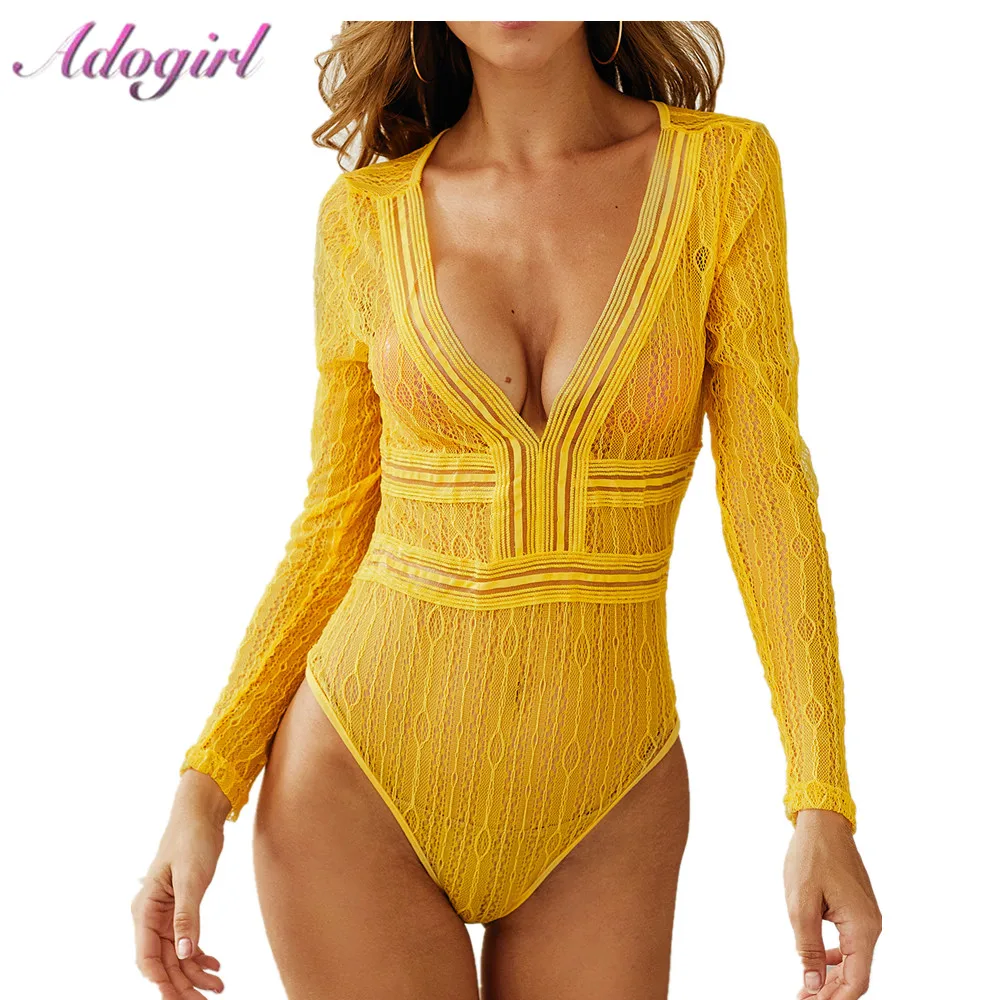 Женское кружевное боди с вырезами повседневный прозрачный комбинезон глубоким V
