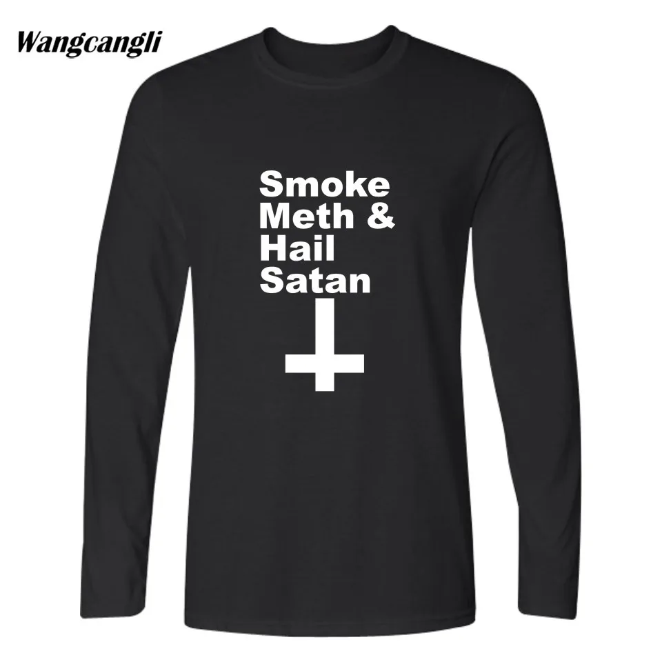 Забавная хлопковая футболка с надписью Smoke Meth and Hale сатана длинным рукавом модная