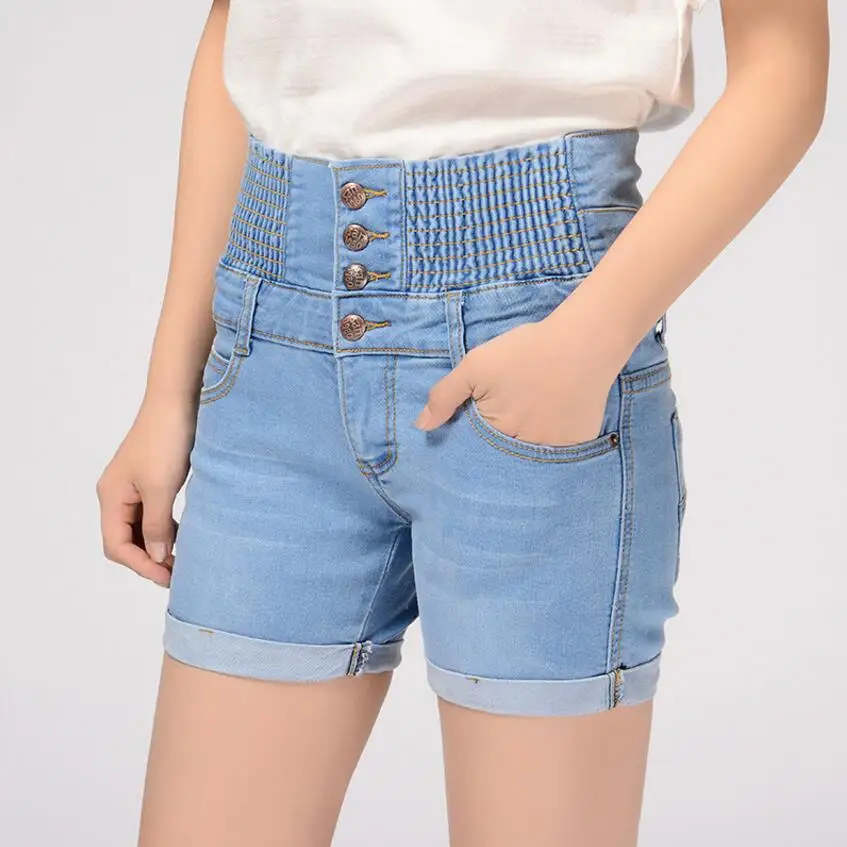 

Jeans For Women Summer High Waist Button Shorts Female Tight Elasticity Small Pants Korean Version Cuffs Was Thin Denim Shorts