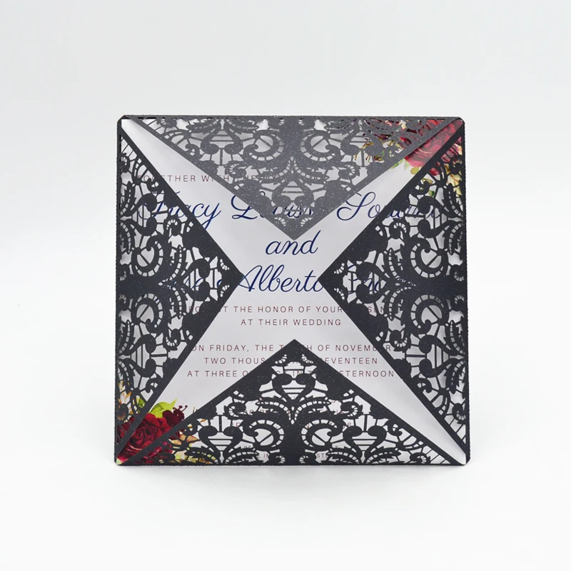 

Hot sale laser cut white pearl elegant invitation card wedding favors