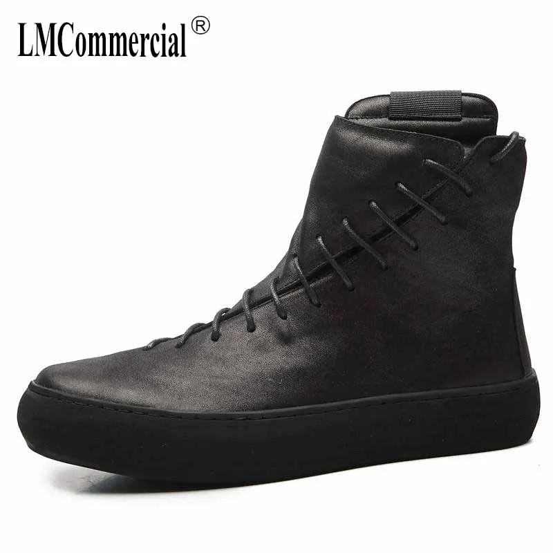 Высокие мужские кожаные ботинки для верховой езды британская зимняя Корейская