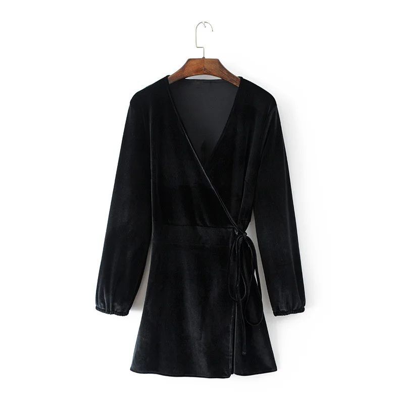 Женское бархатное платье с запахом элегантное короткое вечерние нее V образным