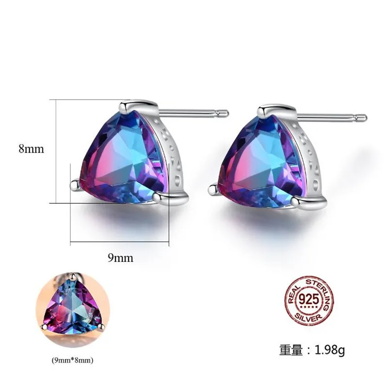 1.6ct Мистик Радуга Топаз Серьги гвоздики для женщин 925 стерлингового серебра