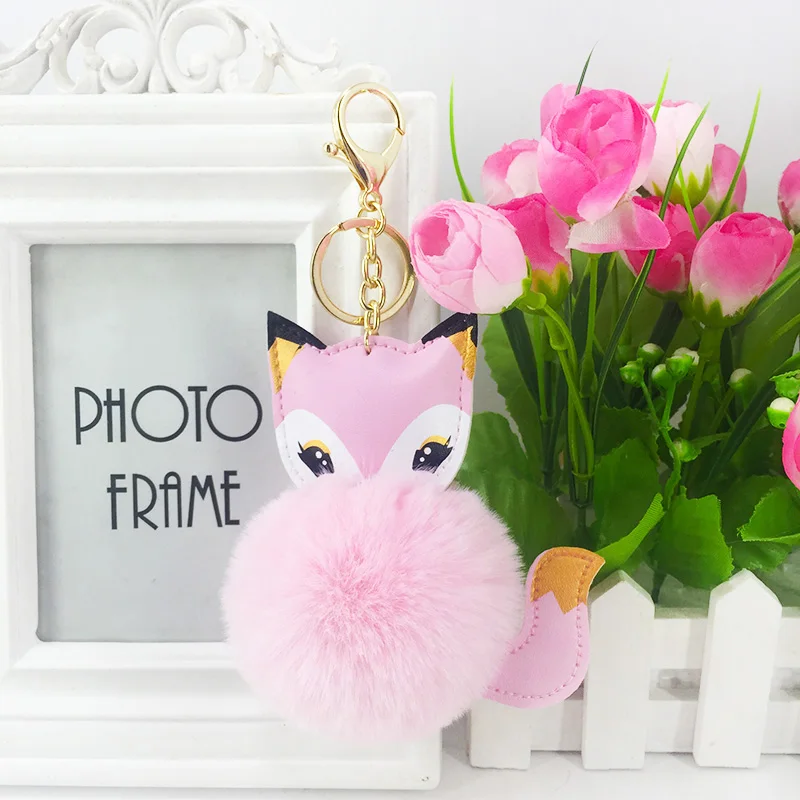 Новинка кольцо для ключей с шариком из искусственного лисьего меха женская