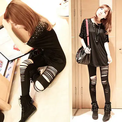

2017 Summer Women Pencil Pants Cut Out Fashion Hole Skinny Ripped Trousers