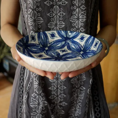 1piece soup plate Синий и белый подглазурный цвет Готический Темный узор художественный дизайн посуда/тарелка набор 1 шт./лот - Цвет: 1piece soup plate