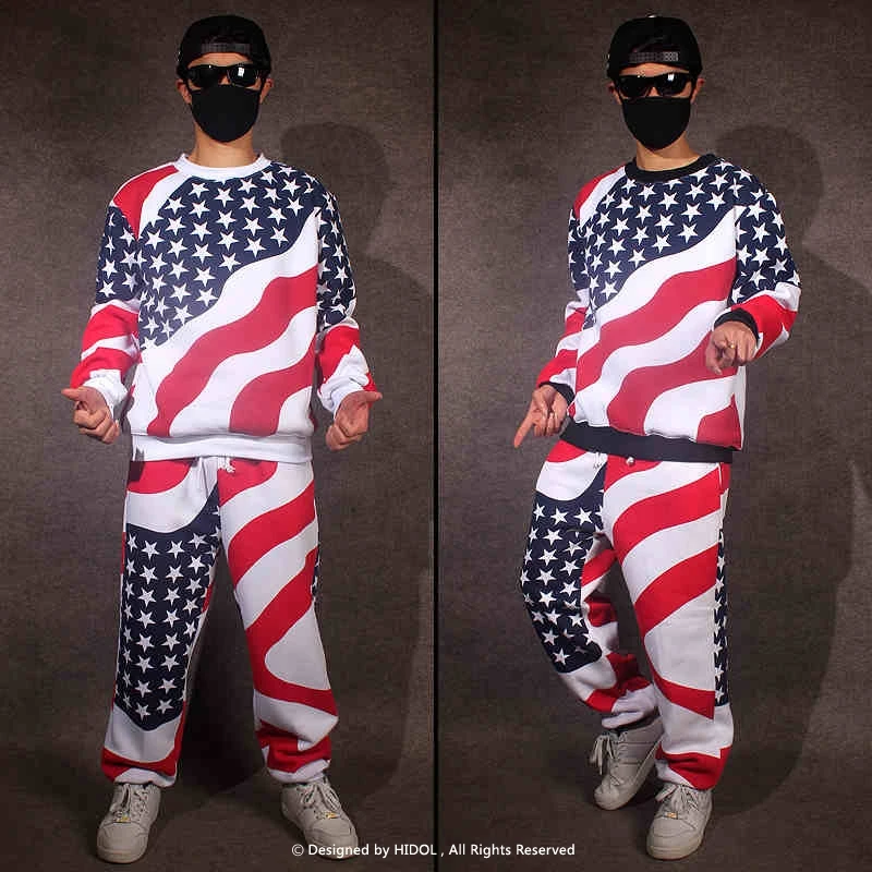 Флис oversize комплекты Толстовка Пот Штаны 3XL американский флаг Print Joggers