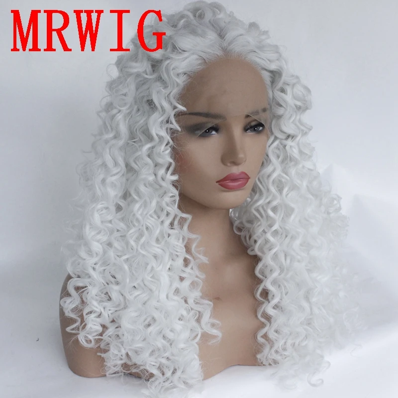Парик MRWIG цвет белый синтетический Курчавый волнистый фронтальный для
