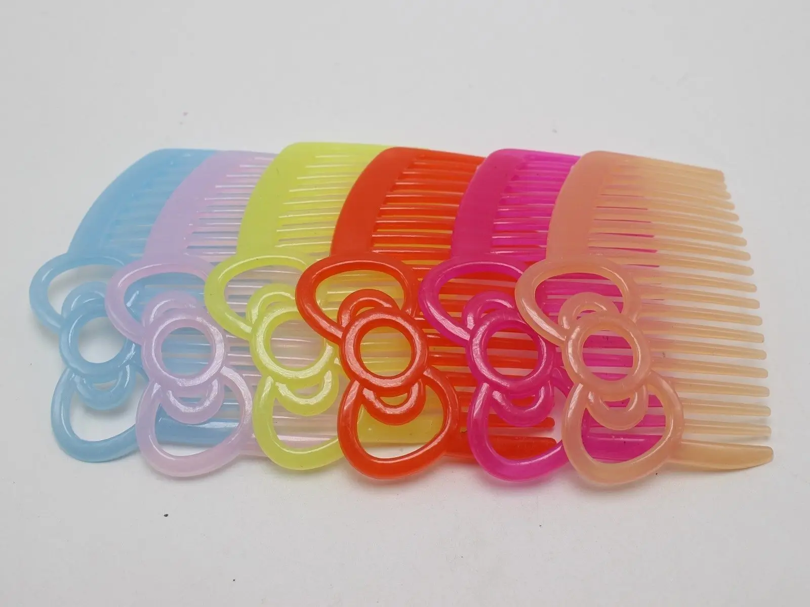 

20 Mixed Color Plastic Smooth Cute Bows Hair Side Combs 60X46mm for Girl
