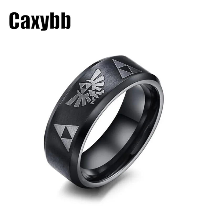 Мужская Женская легенда о Зельде Triforce кольцо черный титан сталь ободок костюм Bague ювелирные изделия подарок - Цвет основного камня: Black