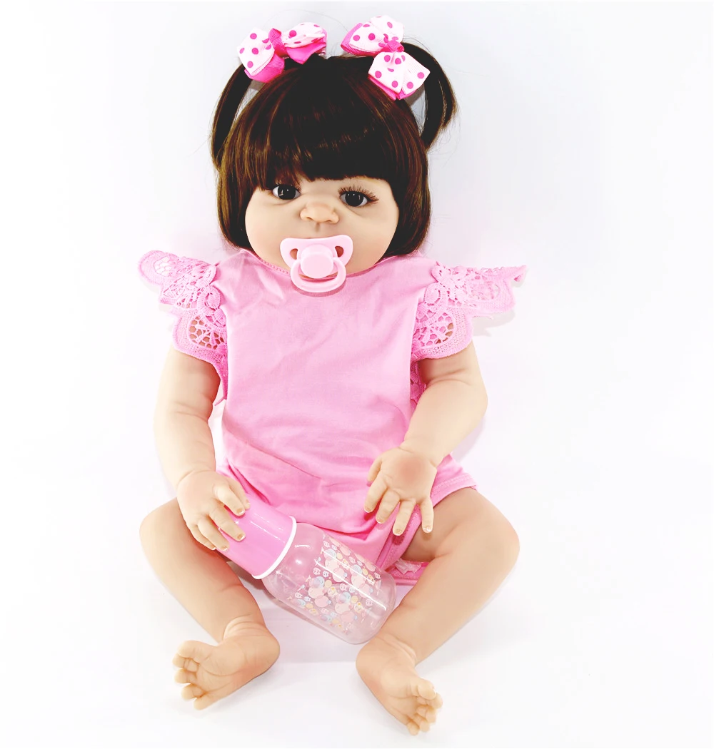 

23inch reborn Realistic baby Doll Full silicone 57cm bathe toddlers pink clothes bebe alive collection simulation doll hot sale