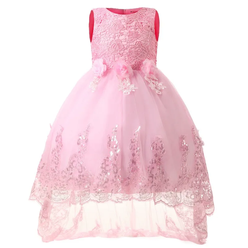 elegance children's girl dresses long sleeve lace tail christening prom gowns kids princess wedding dress party wear girls | Детская