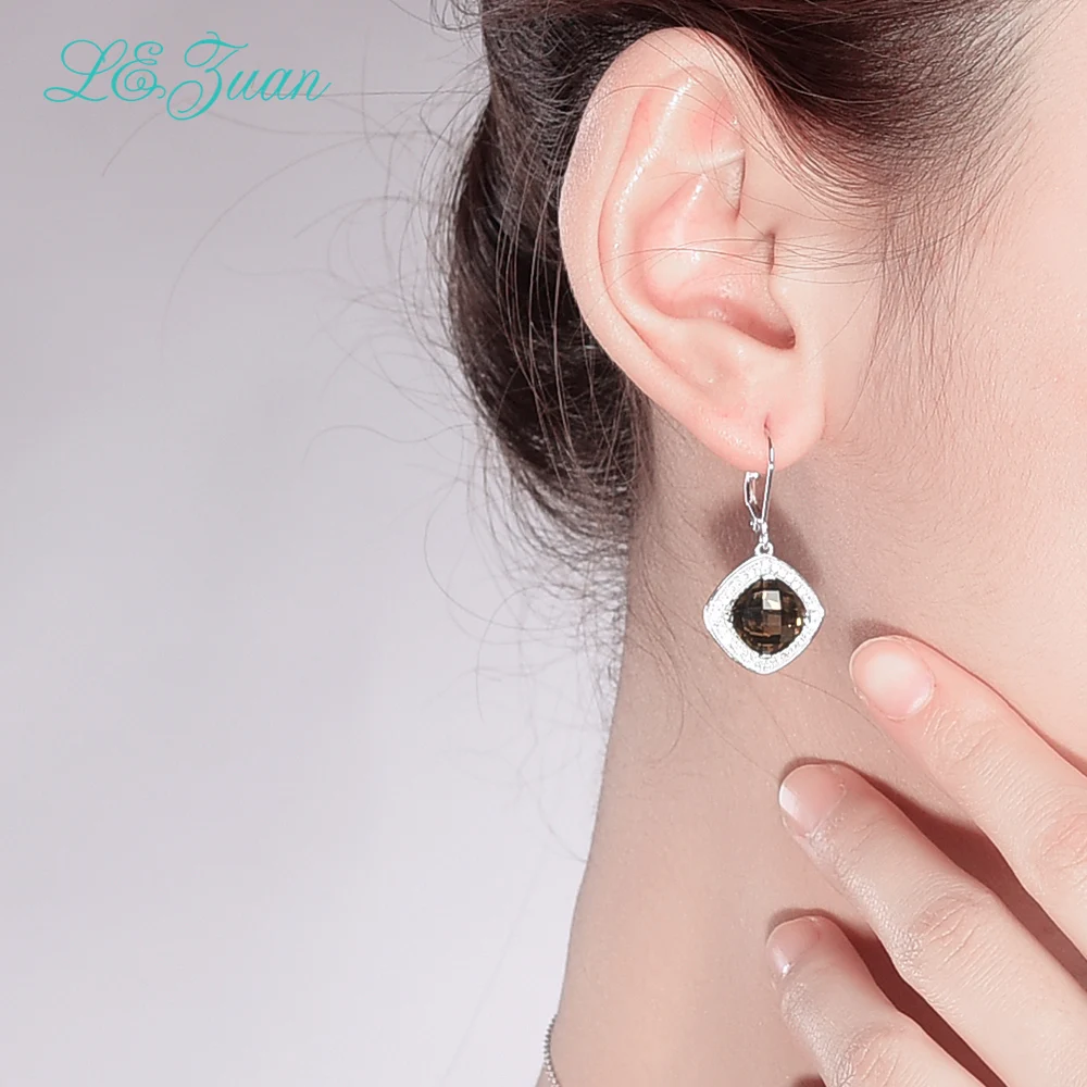 L & zuan 8 66ct Роскошные висячие серьги из натурального дымчатого кварца серебряные с