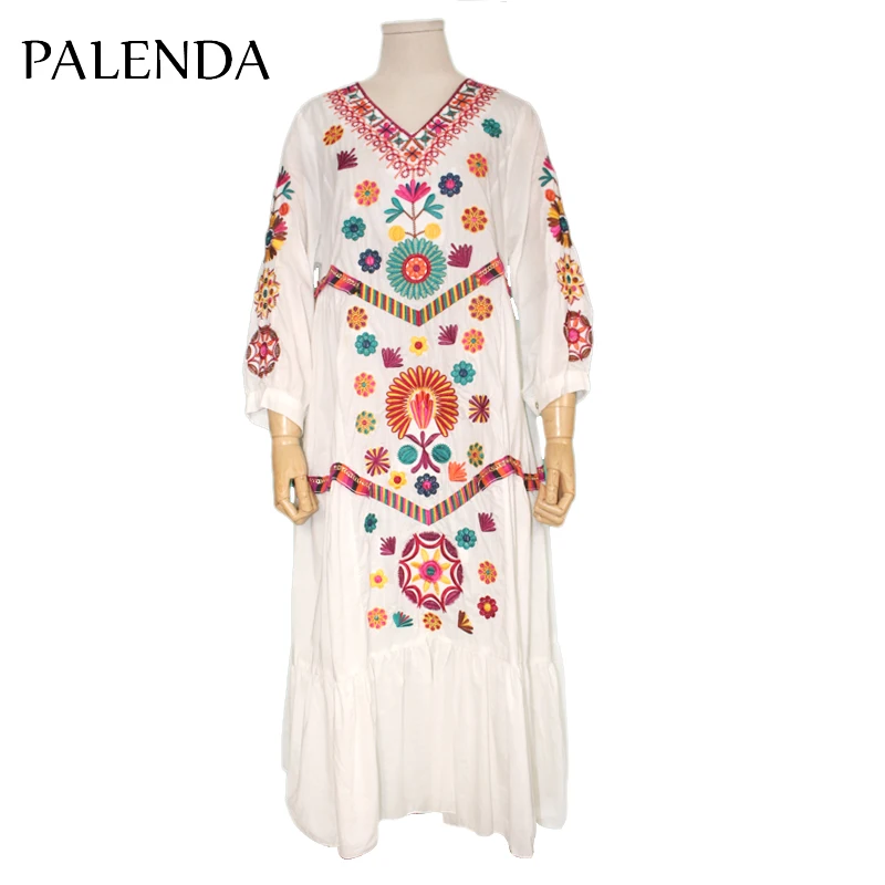 Новое платье с вышивкой v образный вырез мягкая хлопковая ткань свободный узор