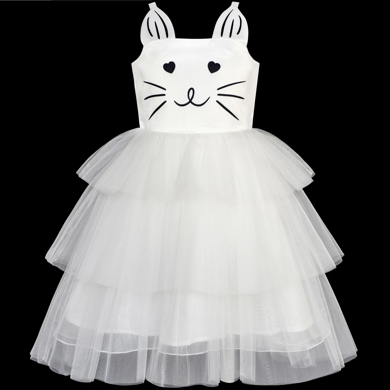 Sunny Fashion платья для девочек Кот Лицо От белого башня рябить На танцах Вечеринка 2020
