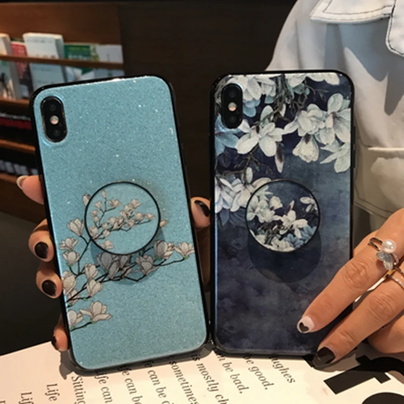 Casyva блестящий чехол для телефона Магнолия Iphone X XR XS MAX Модный 6 7 8 6S plus кронштейн