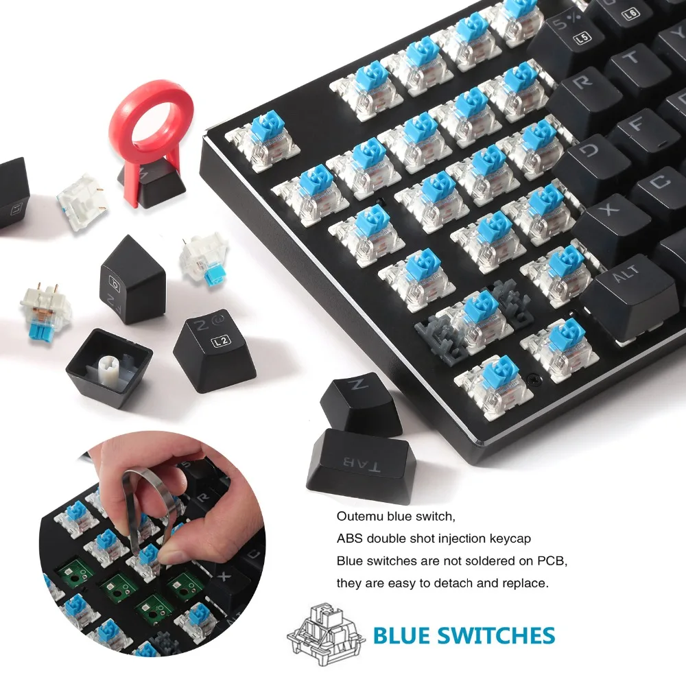 Механическая игровая клавиатура с радужной светодиодной подсветкой DIY Outemu синие