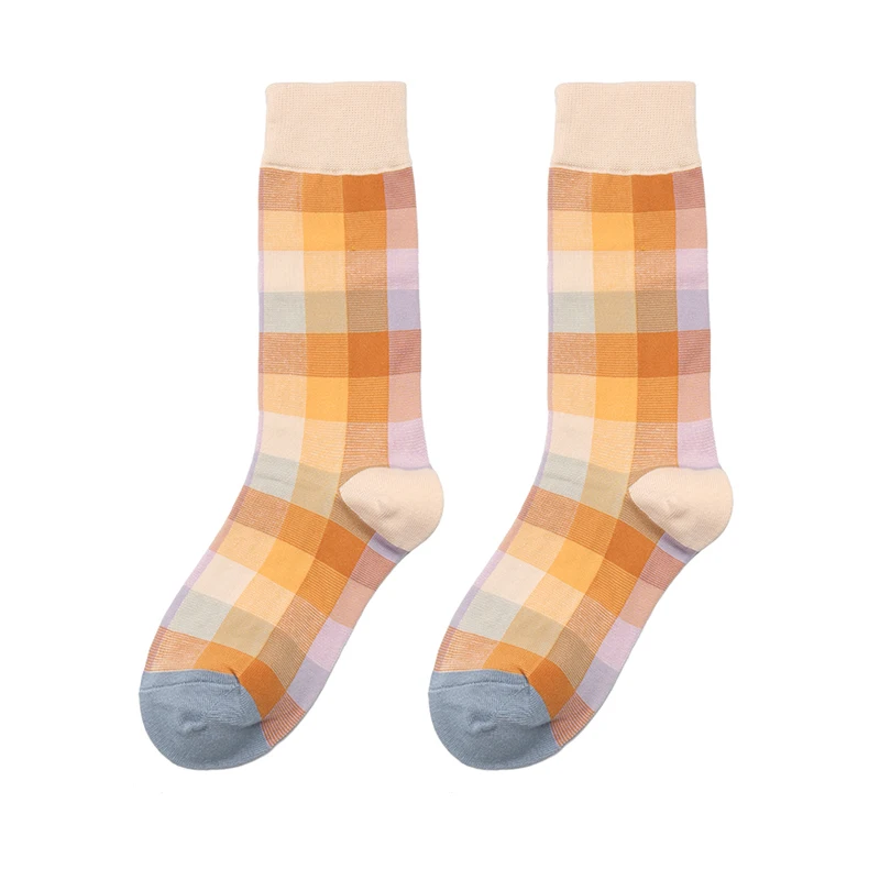 Orange Plaid Новинка года; милые женские носки Kawaii; Забавные милые носки ярких цветов кремового цвета с абстрактным рисунком; носки для подарка на Рождество - Цвет: Orange Plaid
