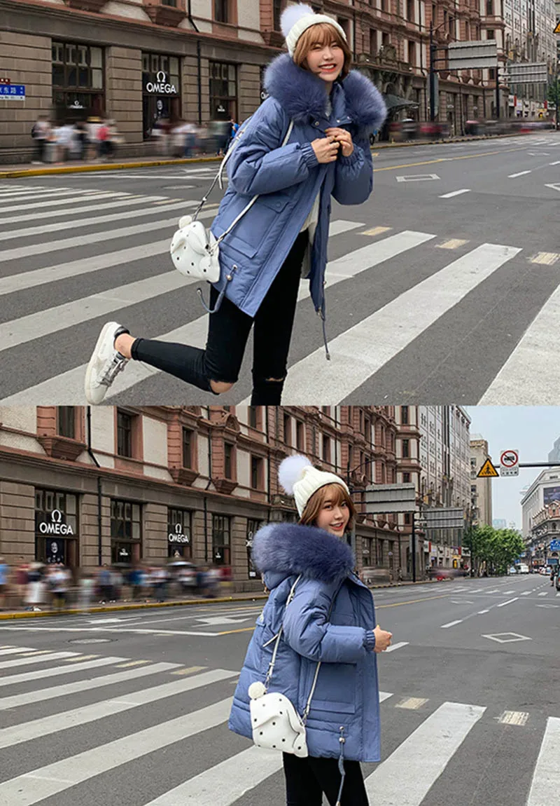 Русская зима, женская верхняя одежда и парки, модная меховая Утепленная зимняя хлопковая куртка с капюшоном, Женский Повседневный пуховик