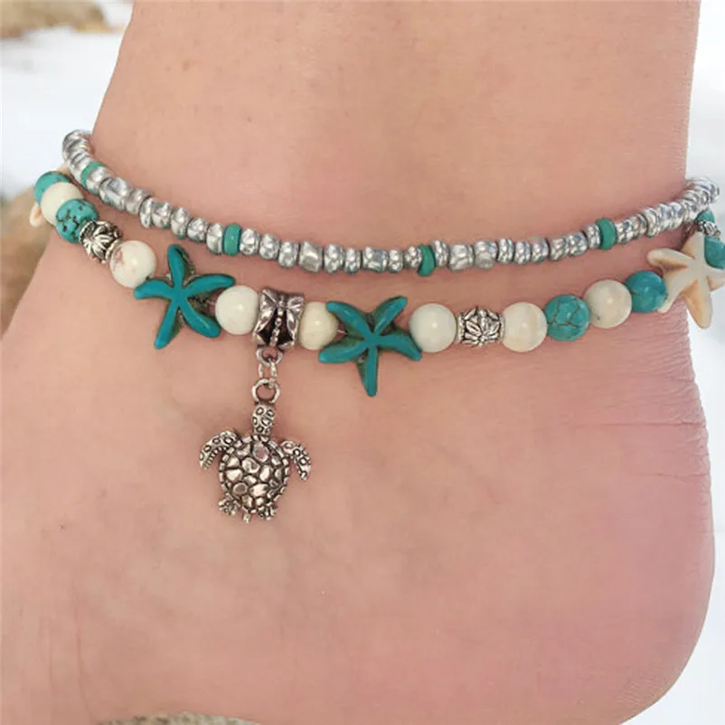 2019 новые браслеты на ногу с бусинами для женщин двойная черепаха морская улитка