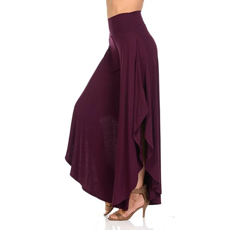 2018 элегантные нерегулярные оборками Широкие штаны Для женщин Высокая талия