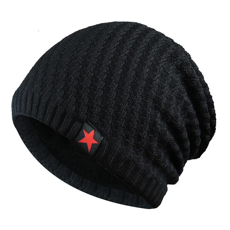 Мужские шапки Skullies зимние трикотажные изделия плюс бархатные утолщенные простые