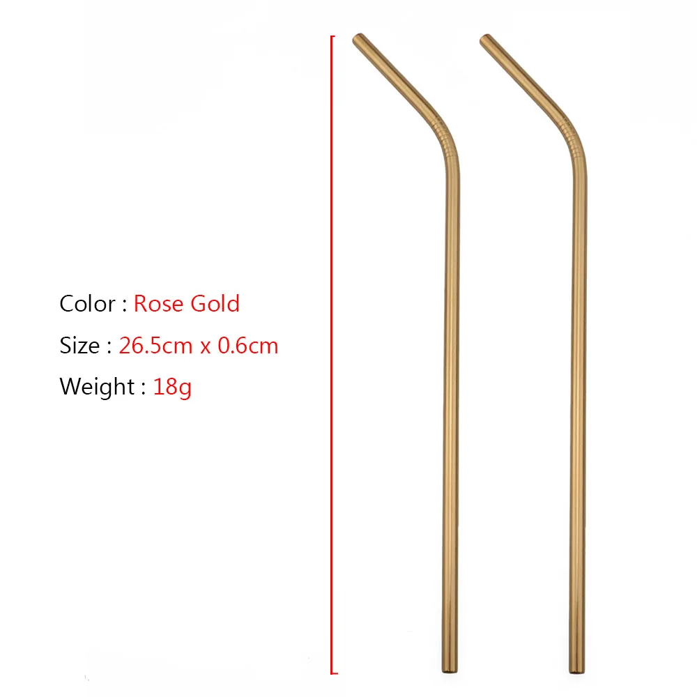 26.5cm Bend Rose JANKNG 2-шт многоразовые металлические трубочки для питья 304 нержавеющая сталь крепкая гнущаяся Вертикальная соломинка для напитков для кружек с чистящей щеткой - Цвет: 26.5cm Bend Rose