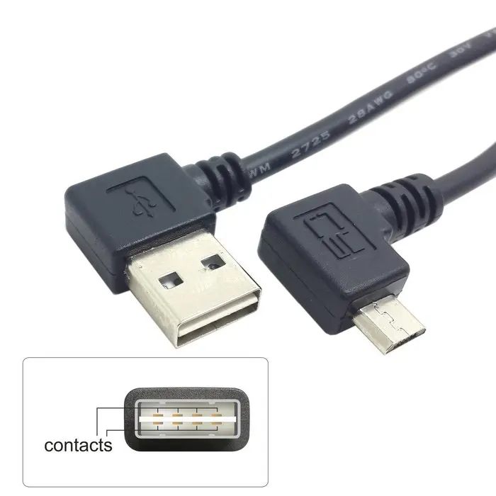 

Reversible Left Right Angled 90 Degree USB 2.0 Male to Right Angled Micro USB 5Pin Male Cable For Mobile phone tablet PC 25cm