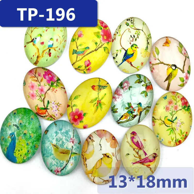 

ZEROUP 13x18mm oval photo glass cabochon mixed patterns fit pendant base setting for flat back jewelry embellishment 50pcs/lot