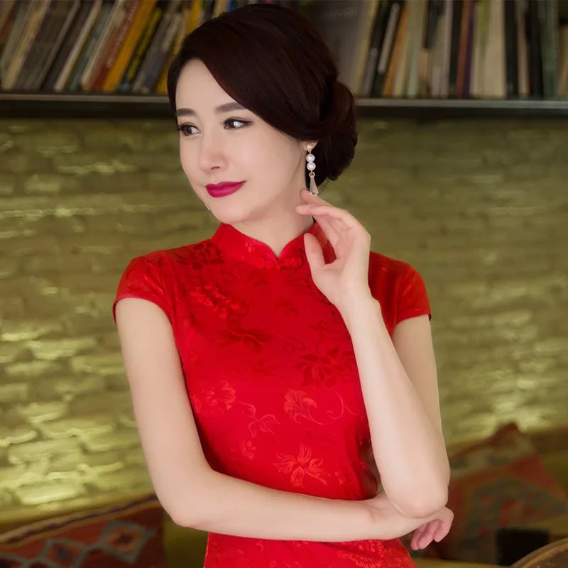 SHENG COCO женские красные китайские традиционные платья тонкие короткие жаккардовые хлопковые Cheongsam китайский стиль maeman Marry Qipao Китайский